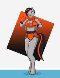Size: 784x1020 | Tagged: safe, artist:mgckfight, imported from derpibooru, oc, oc only, oc:dusk strike, anthro, pegasus, unguligrade anthro, abstract background, big breasts, boxing, boxing gloves, breasts, clothes, female, mouth guard, solo, sports, sports bra