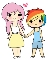 Size: 486x585 | Tagged: safe, artist:hammie-ships, imported from derpibooru, fluttershy, rainbow dash, human, female, flutterdash, humanized, lesbian, shipping, simple background, transparent background