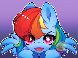 Size: 800x595 | Tagged: safe, artist:cabbage-arts, imported from derpibooru, rainbow dash, pegasus, pony, blushing, bust, colored hooves, cute, dashabetes, eye clipping through hair, eyebrows, eyebrows visible through hair, female, gradient background, looking at you, mare, open mouth, portrait, shiny mane, solo, starry eyes, unshorn fetlocks, wingding eyes