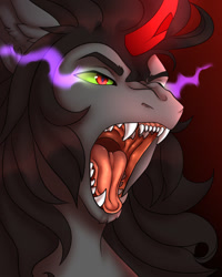 Size: 1024x1280 | Tagged: safe, artist:darkflower, imported from derpibooru, king sombra, pony, unicorn, fangs, male, mawshot, open mouth, solo, stallion