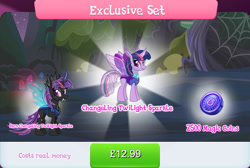 Size: 1267x851 | Tagged: safe, imported from derpibooru, twilight sparkle, changedling, changeling, bundle, changelingified, costs real money, english, female, gameloft, horn, insect wings, magic coins, mushroom, my little pony: magic princess, numbers, official, sale, species swap, text, twiling, wings
