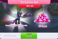 Size: 1262x854 | Tagged: safe, imported from derpibooru, twilight sparkle, changeling, bundle, changelingified, costs real money, english, female, gameloft, gem, horn, insect wings, mushroom, my little pony: magic princess, numbers, official, sale, species swap, text, twiling, wings