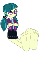 Size: 2500x3600 | Tagged: safe, artist:mixiepie, edit, imported from derpibooru, juniper montage, human, equestria girls, movie magic, spoiler:eqg specials, barefoot, base used, clothes, crossed arms, feet, female, fetish, foot fetish, foot focus, glasses, pigtails, simple background, skirt, smiling, soles, solo, toes, transparent background, vector