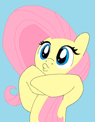 Size: 554x706 | Tagged: safe, artist:omnifelpur, imported from derpibooru, fluttershy, pegasus, pony, blue background, bust, duckface, eyelashes, female, mare, simple background, solo