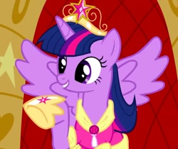 Size: 1283x1080 | Tagged: safe, imported from derpibooru, screencap, twilight sparkle, alicorn, big crown thingy, clothes, coronation dress, cropped, dress, element of magic, g4, jewelry, regalia, solo, twilight sparkle (alicorn)