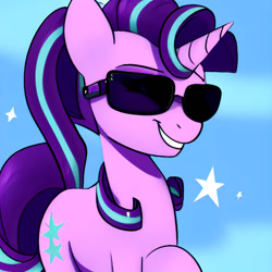 Size: 1024x1024 | Tagged: safe, imported from derpibooru, starlight glimmer, pony, unicorn, ai content, ai generated, female, g4, generator:purplesmart.ai, generator:stable diffusion, glasses, mare, smiling, smug