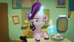 Size: 3840x2160 | Tagged: safe, artist:featray, imported from derpibooru, starlight glimmer, marks for effort, 3d, :i, blender, blender cycles, floppy ears, i mean i see, inkwell, quill, solo, starlight's office, unshorn fetlocks