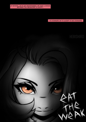 Size: 2480x3508 | Tagged: safe, artist:hebishiro, imported from derpibooru, oc, oc only, oc:jessi-ka, earth pony, pony, a jessi-ka story, bully, clothes, comic, earth pony oc, female, looking at you, monochrome, solo