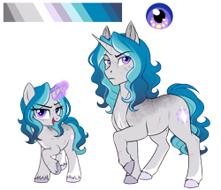 Size: 3269x2813 | Tagged: safe, artist:askbubblelee, imported from derpibooru, oc, oc only, oc:bubble lee, pony, unicorn, alternate universe, body freckles, female, freckles, magic, mare, raised hoof, reference sheet, scar, show accurate, simple background, smiling, solo, willowverse