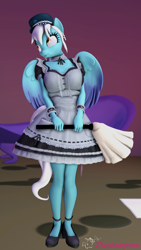 Size: 2160x3840 | Tagged: safe, artist:dietshantytown, imported from derpibooru, oc, oc only, oc:ice, anthro, pegasus, plantigrade anthro, 3d, breasts, clothes, commission, ear piercing, earring, female, hat, jewelry, maid, not trixie, pantyhose, pegasus oc, piercing, shoes, solo, source filmmaker, wings
