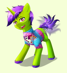 Size: 2600x2800 | Tagged: safe, artist:nihithebrony, imported from derpibooru, oc, oc:neon kitbash, pony, unicorn, clothes, male, shirt, stallion, t-shirt, tail, tail wag, wwe