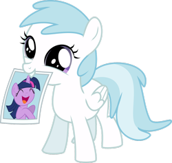 Size: 1078x1024 | Tagged: safe, imported from derpibooru, cotton cloudy, twilight sparkle, pegasus, pony, season 4, trade ya, cotton cloudy reveals, cottonbetes, cute, daaaaaaaaaaaw, dilated pupils, female, filly, foal, folded wings, hnnng, mouth hold, simple background, solo, transparent background, twiabetes, vector, weapons-grade cute, wings