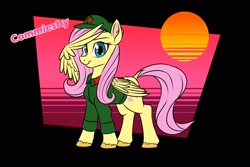 Size: 1800x1200 | Tagged: safe, artist:redahfuhrerking, imported from derpibooru, fluttershy, pegasus, cap, clothes, colored, communism, hat, jacket, mao suit, simple background