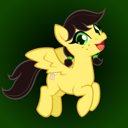 Size: 1000x1000 | Tagged: safe, artist:fibs, edit, imported from derpibooru, oc, oc only, oc:floral folly, pegasus, black hair, cute, female, green eyes, pigtails, smiling, spread wings, vector, wings, yellow fur