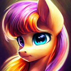 Size: 512x512 | Tagged: safe, imported from derpibooru, pony, ai content, ai generated, bust, generator:purplesmart.ai, generator:stable diffusion, heterochromia, multicolored mane, portrait, random pony, solo