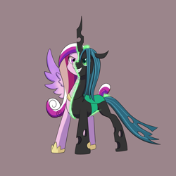 Size: 7000x7000 | Tagged: safe, artist:chedx, imported from derpibooru, princess cadance, queen chrysalis, changeling, changeling queen, disguise, evil grin, fake cadance, female, grin, ponytober, shapeshifting, smiling, transformation
