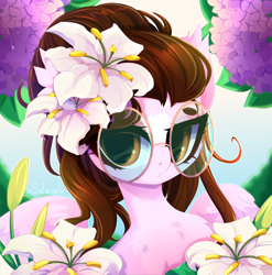 Size: 4000x4050 | Tagged: safe, artist:xsatanielx, imported from derpibooru, oc, oc only, pegasus, pony, female, flower, flower in hair, glasses, round glasses, solo