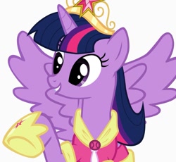 Size: 1027x944 | Tagged: safe, imported from derpibooru, twilight sparkle, alicorn, big crown thingy, clothes, coronation dress, dress, element of magic, hoof shoes, jewelry, regalia, simple background, solo, twilight sparkle (alicorn), white background