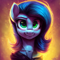 Size: 512x512 | Tagged: safe, imported from derpibooru, pony, ai content, ai generated, bags under eyes, bust, clothes, generator:purplesmart.ai, generator:stable diffusion, looking at you, portrait, random pony, solo