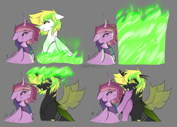 Size: 3000x2154 | Tagged: safe, artist:sparkie45, imported from derpibooru, oc, oc:ray of hope, oc:sparkie, alicorn, changeling, dracony, dragon, hybrid, pegasus, pony, alicorn oc, horn, reveal the magic, shipping, wings, yellow changeling