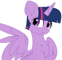 Size: 2883x2775 | Tagged: safe, artist:mint-light, artist:twilyisbestpone, derpibooru exclusive, imported from derpibooru, twilight sparkle, alicorn, pony, base used, chest fluff, concerned, cute, female, frown, g4, mare, one wing out, pretty, simple background, solo, spread wings, transparent background, twiabetes, twilight sparkle (alicorn), wings