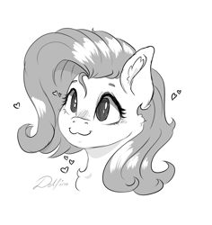 Size: 1369x1453 | Tagged: safe, artist:delfinaluther, imported from derpibooru, fluttershy, pegasus, pony, :3, black and white, cute, ear fluff, female, grayscale, heart, monochrome, simple background, sketch, solo, white background