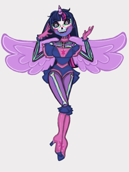 Size: 1620x2160 | Tagged: safe, artist:weegeepie-nightring, imported from derpibooru, twilight sparkle, human, alicorn humanization, bodypaint, bone, boots, clothes, costume, dress, face paint, female, gloves, halloween, halloween costume, high heel boots, holiday, horned humanization, humanized, pony coloring, shoes, simple background, skeleton, skirt, skull, solo, white background, winged humanization