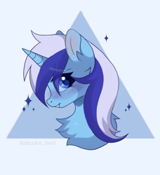 Size: 933x1024 | Tagged: safe, artist:belkaart0w0, imported from derpibooru, minuette, pony, unicorn, blushing, bust, chest fluff, cute, female, grin, mare, minubetes, open mouth, portrait, profile, smiling, solo