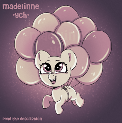 Size: 1819x1836 | Tagged: safe, artist:madelinne, imported from derpibooru, pinkie pie, pony, balloon, chibi, commission, cute, floating, sketch, solo, then watch her balloons lift her up to the sky, your character here