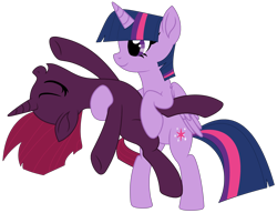 Size: 3954x3044 | Tagged: safe, artist:starshade, artist:twilyisbestpone, imported from derpibooru, fizzlepop berrytwist, tempest shadow, twilight sparkle, alicorn, pony, unicorn, base used, bipedal, cute, dancing, duo, duo female, eyes closed, female, high res, holding a pony, lesbian, mare, shipping, simple background, smiling, standing, tempestbetes, tempestlight, transparent background, twiabetes, twilight sparkle (alicorn)