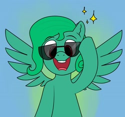 Size: 2319x2160 | Tagged: safe, artist:m37, imported from derpibooru, oc, oc only, pegasus, pony, glasses, green hair, pegasus oc, solo, sunglasses