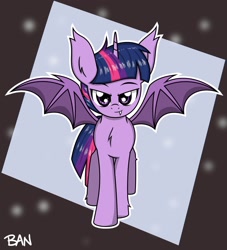 Size: 1734x1913 | Tagged: safe, artist:banquo0, imported from derpibooru, twilight sparkle, alicorn, bat, bat pony, pony, bat ponified, chest fluff, fangs, female, mare, race swap, solo, spread wings, twibat, twilight sparkle (alicorn), wings