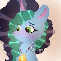 Size: 1280x1280 | Tagged: safe, artist:vanillapie10, imported from derpibooru, pony, unicorn, female, g5, jewelry, mare, misty brightdawn, my little pony: make your mark, pendant, solo
