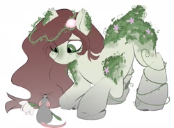 Size: 2200x1630 | Tagged: safe, artist:crimmharmony, imported from derpibooru, oc, oc only, mouse, pony, flower, simple background, solo, white background