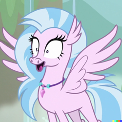 Size: 1024x1024 | Tagged: safe, edit, edited screencap, imported from derpibooru, screencap, silverstream, classical hippogriff, hippogriff, what lies beneath, ai content, ai generated, beakless, female, generator:dall-e 2, jewelry, machine learning abomination, necklace, open mouth, solo, surprised