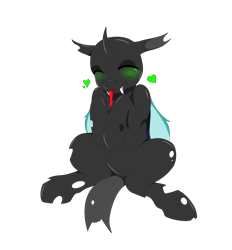 Size: 9000x9700 | Tagged: safe, artist:ginnythequeen, imported from derpibooru, changeling, :p, blushing, fangs, g4, green blush, heart, simple background, sitting, solo, tongue out, transparent background