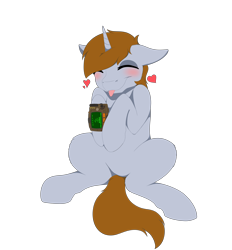 Size: 9000x9700 | Tagged: safe, artist:ginnythequeen, imported from derpibooru, oc, oc only, oc:littlepip, pony, unicorn, fallout equestria, :p, eyes closed, heart, pipbuck, simple background, sitting, solo, tongue out, transparent background