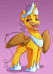 Size: 2592x3616 | Tagged: safe, artist:witchtaunter, imported from derpibooru, oc, oc:reversalmushroom, alicorn, pony, chest fluff, clothes, commission, commissioner:reversalmushroom, crown, ear fluff, faic, funny, homer simpson, jewelry, looking at you, meme, regalia, reversalmushroom, sharingan, shoes, smiling, smiling at you, solo, ugly