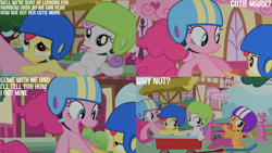 Size: 4400x2475 | Tagged: safe, edit, edited screencap, editor:quoterific, imported from derpibooru, screencap, apple bloom, pinkie pie, scootaloo, sweetie belle, earth pony, pegasus, pony, unicorn, season 1, the cutie mark chronicles, cutie mark crusaders, female, filly, foal, frown, group, helmet, mare, open mouth, open smile, quartet, scooter, smiling, wagon