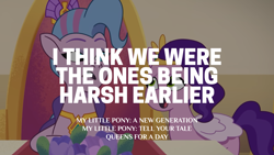 Size: 1920x1080 | Tagged: safe, edit, edited screencap, editor:quoterific, imported from derpibooru, screencap, pipp petals, queen haven, pegasus, pony, spoiler:g5, spoiler:my little pony: tell your tale, spoiler:tyts01e17, :o, crown, duo, duo female, female, g5, headband, jewelry, mare, mother and child, mother and daughter, my little pony: tell your tale, open mouth, queens for a day, regalia