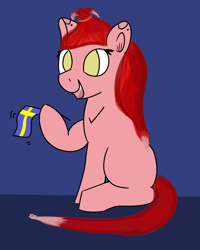 Size: 1200x1500 | Tagged: safe, artist:allhallowsboon, imported from twibooru, oc, oc only, oc:fisque, pony, candy, drawthread, flag, food, foodpony, image, nation ponies, png, ponified, simple background, solo, sweden, swedish fish, swedish flag