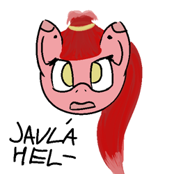 Size: 500x500 | Tagged: safe, artist:allhallowsboon, imported from twibooru, oc, oc:fisque, angry, disembodied head, female, image, looking at you, png, simple background, swedish, vulgar, yelling