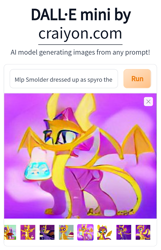 Size: 661x1025 | Tagged: safe, artist:dall·e mini, artist:thegamerpainter, imported from derpibooru, smolder, dragon, cake, clothes, costume, craiyon, crossover, dall·e mini, dragon costume, female, food, halloween, halloween costume, holiday, machine learning abomination, machine learning generated, male, nightmare night, not salmon, simple background, solo, spyro the dragon, spyro the dragon (series), text, wat, what has science done, white background