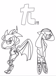 Size: 1537x2050 | Tagged: safe, artist:enperry88, imported from derpibooru, princess ember, twilight sparkle, dragon, inkling, black and white, bomber jacket, boots, clothes, dragon armor, dragonified, face visor, grayscale, inkling girl, jacket, monochrome, shoes, simple background, species swap, splatoon, splatoon 3, toni kensa, twilidragon, white background