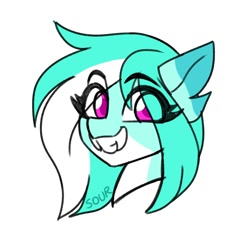 Size: 2000x2000 | Tagged: safe, artist:sickly-sour, imported from derpibooru, oc, oc only, pony, bust, eye clipping through hair, eyebrows, eyebrows visible through hair, grin, simple background, smiling, solo, white background