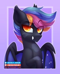 Size: 973x1196 | Tagged: safe, artist:sickly-sour, imported from derpibooru, oc, oc only, bat pony, pony, bat pony oc, eye clipping through hair, eyebrows, eyebrows visible through hair, looking at you, raised eyebrow, solo, spread wings, wings