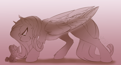 Size: 2600x1400 | Tagged: safe, artist:starcasteclipse, imported from derpibooru, fluttershy, pegasus, pony, rabbit, animal, duo, ear fluff, female, folded wings, g4, hock fluff, looking at each other, looking at someone, looking down, mare, monochrome, open mouth, size difference, slim, smiling, wings