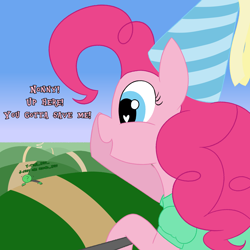 Size: 2500x2500 | Tagged: safe, artist:legendoflink, imported from derpibooru, pinkie pie, oc, oc:anon, earth pony, human, pony, clothes, cute, damsel in distress, dialogue, diapinkes, dress, exhausted, female, friendshipping, g4, hat, heart, heart eyes, hennin, mare, pinktober, princess, princess pinkie pie, simple background, wingding eyes