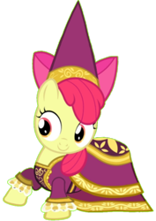 Size: 720x1016 | Tagged: safe, artist:darlycatmake, edit, edited screencap, imported from derpibooru, screencap, apple bloom, earth pony, pony, for whom the sweetie belle toils, background removed, clothes, costume, dress, halloween, halloween costume, happy, hat, hennin, holiday, princess, princess apple bloom, simple background, smiling, transparent background