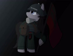 Size: 5000x3800 | Tagged: safe, artist:suidian, imported from derpibooru, earth pony, pony, equestria at war mod, armor, bag, blue eyes, clothes, equal sign, equality, flag, helmet, palindrome get, saddle bag, solo, uniform